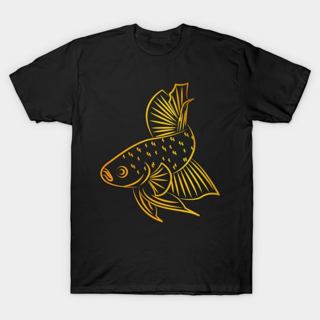 Golden Elegance: The Betta in Darkness T-Shirt by ConnectingtoNature